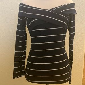 Off shoulder striped sweater